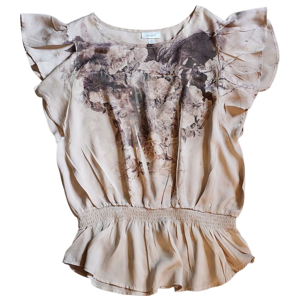 Dressbarn Womens Batwing Peplum Blouse Size XL Beige Pullover Top
